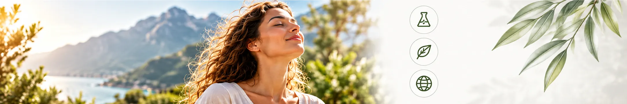 Een vrouw geniet van de zon in een natuurlijke omgeving